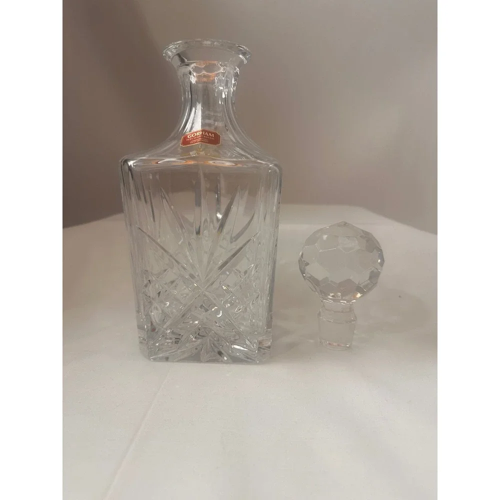 Gorham Full Lead Crystal Decanter Square Handcrafted West Germany Starburst 11in